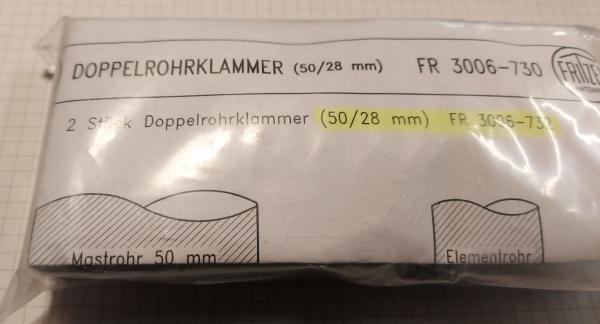 2 Stück Doppelrohr Klemmen 50/28mm